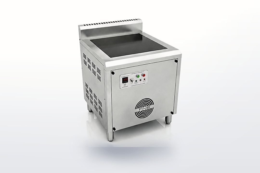 Commercial induction cooktop unit in stainless steel